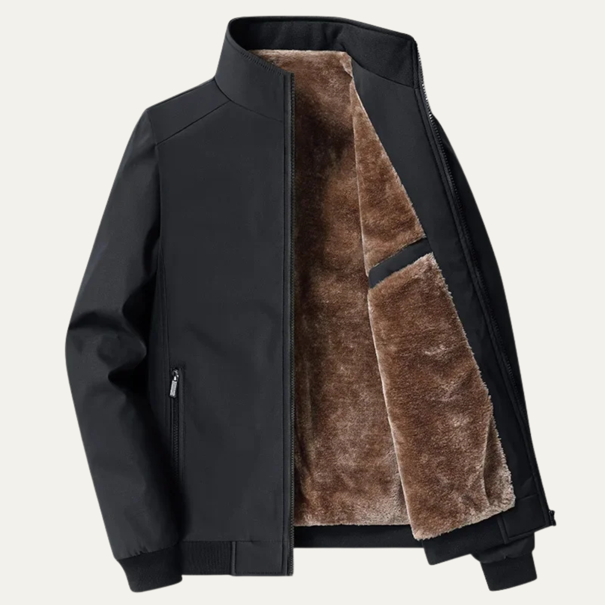 Men's Bomber Jacket with Stand Collar and Zip Front