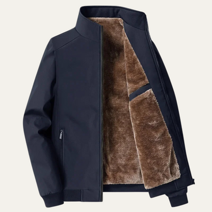 Men's Bomber Jacket with Stand Collar and Zip Front