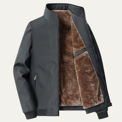 Men's Bomber Jacket with Stand Collar and Zip Front