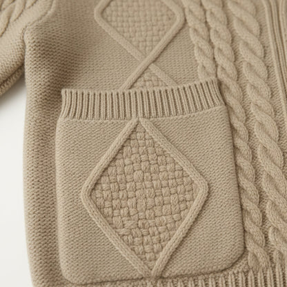 Men's Cable Knit Cardigan with Shawl Collar and Button Front