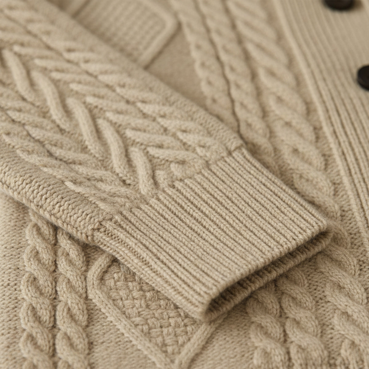 Men's Cable Knit Cardigan with Shawl Collar and Button Front