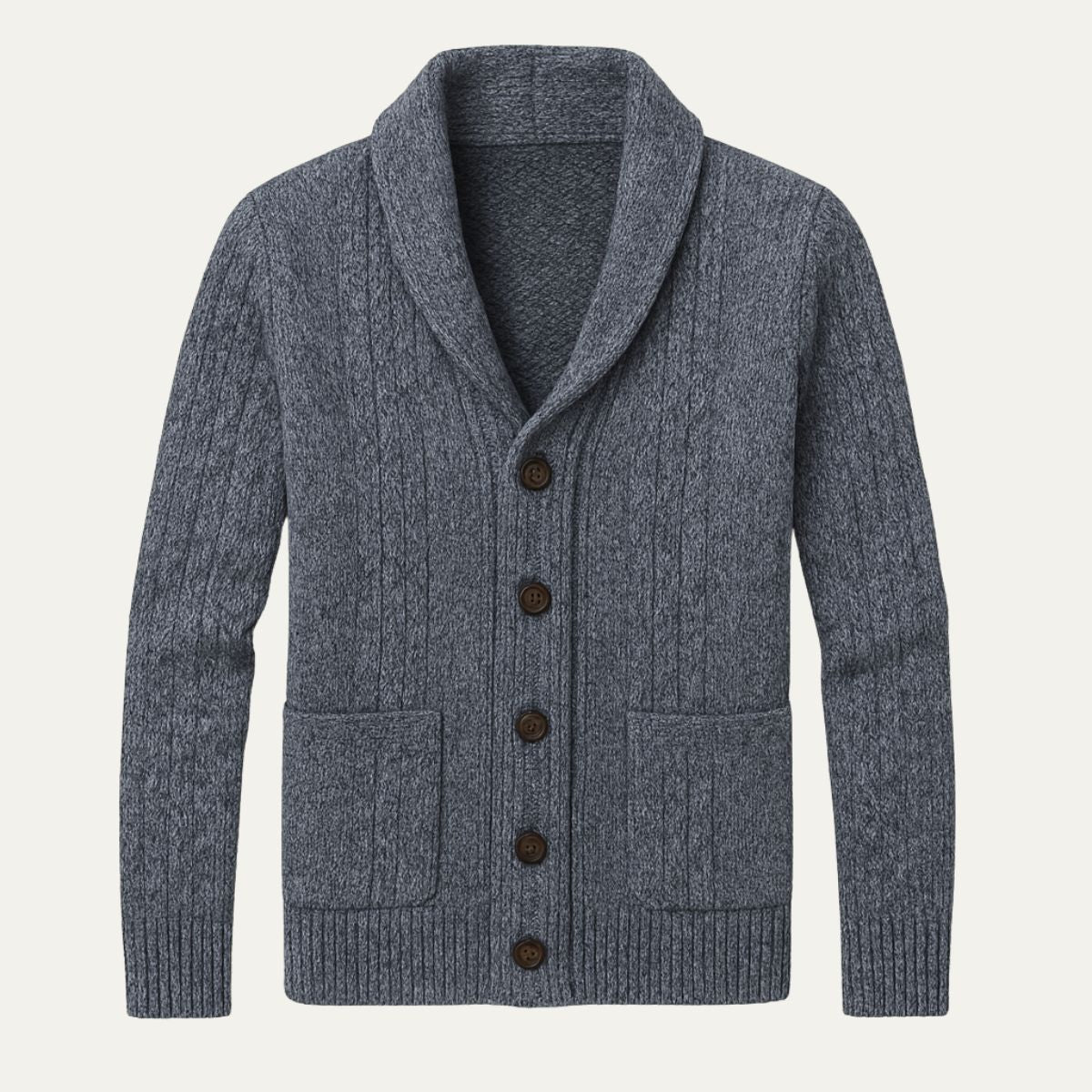 Men's Cable Knit Cardigan with Shawl Collar and Button Front