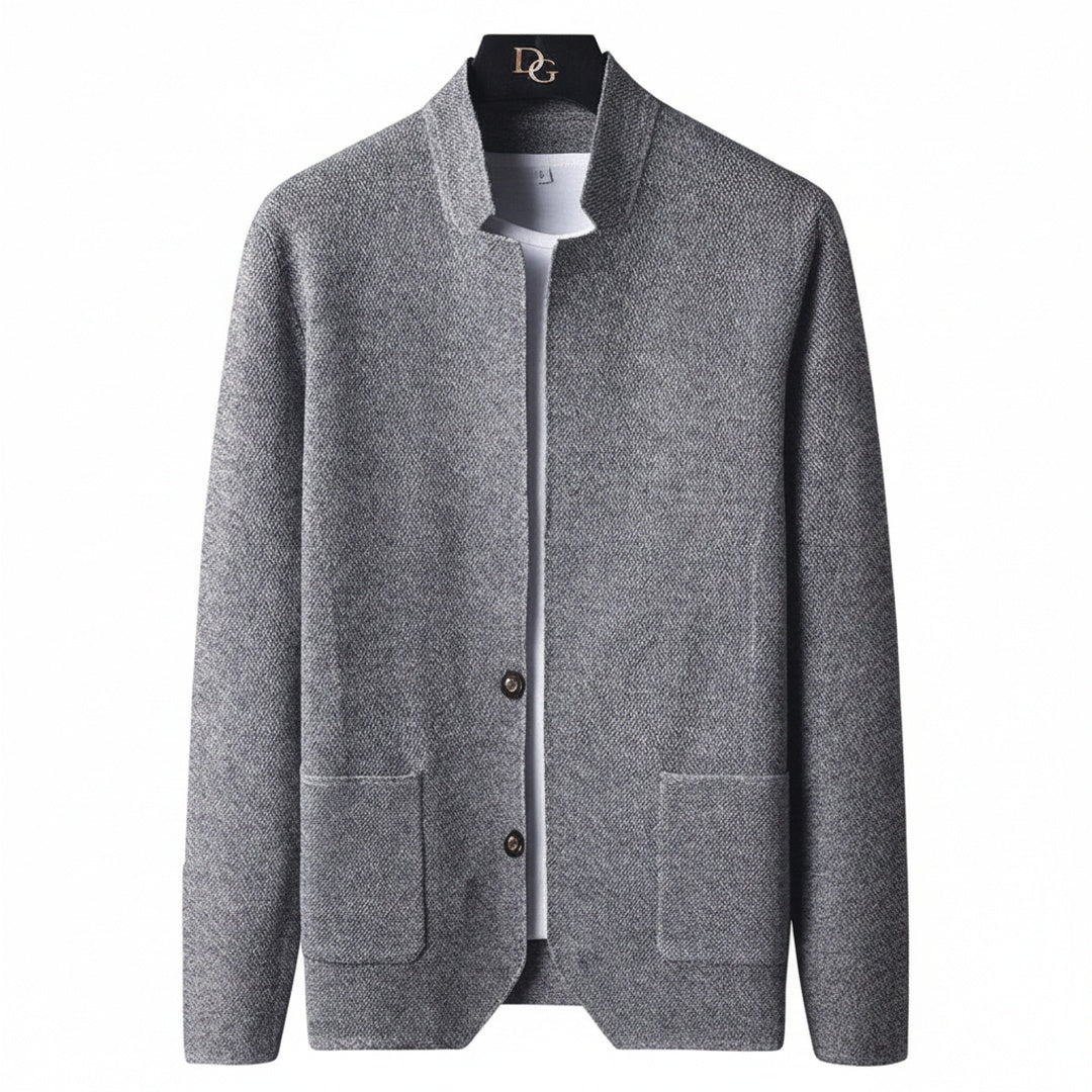 Men's Cardigan with Stand Collar and Button Closure