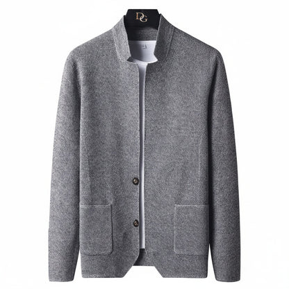 Men's Cardigan with Stand Collar and Button Closure