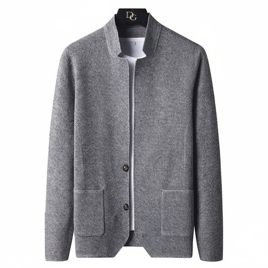 Men's Cardigan with Stand Collar and Button Closure