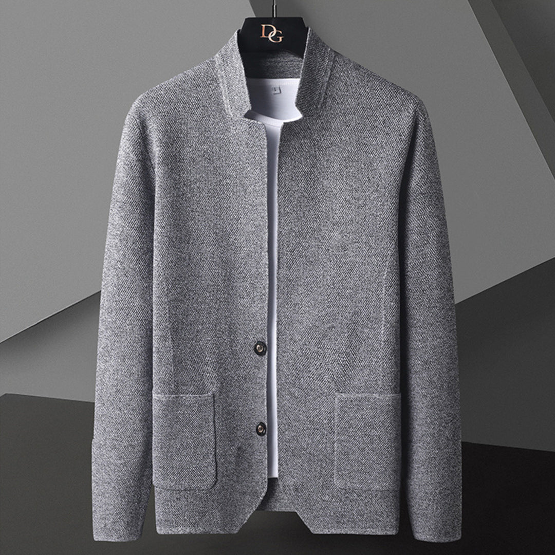 Men's Cardigan with Stand Collar and Button Closure