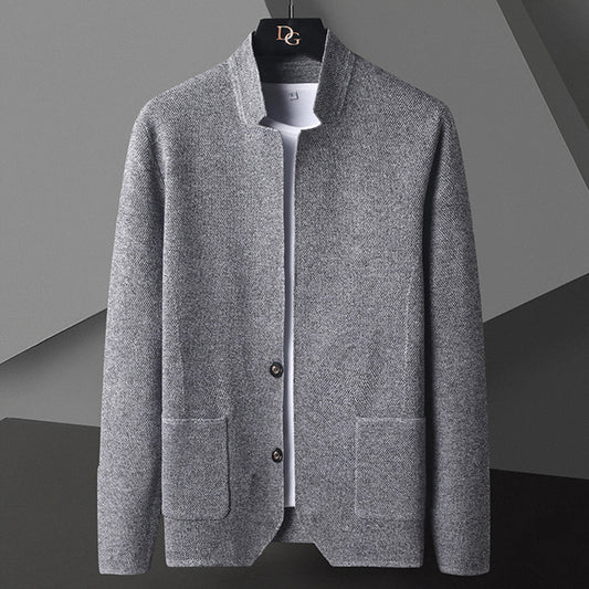 Men's Cardigan with Stand Collar and Button Closure