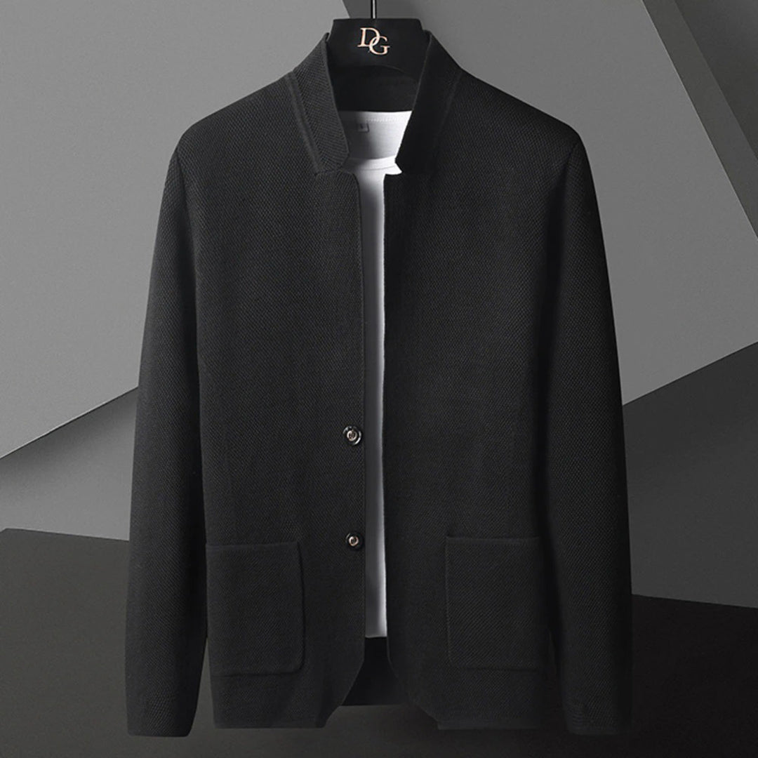 Men's Cardigan with Stand Collar and Button Closure