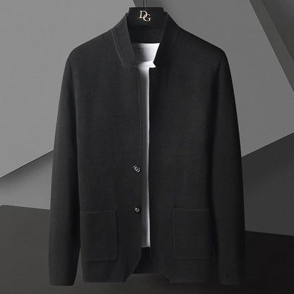 Men's Cardigan with Stand Collar and Button Closure