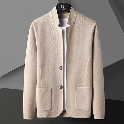 Men's Cardigan with Stand Collar and Button Closure