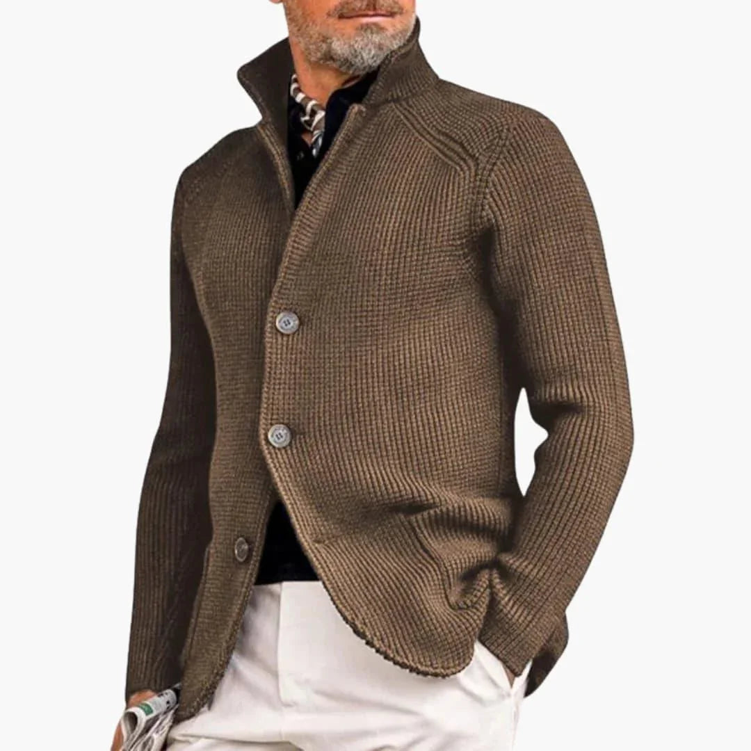 Men's Cardigan with Stand Collar and Button Closure Long Sleeve