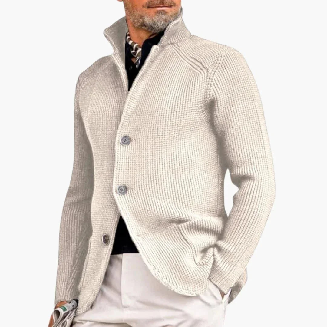 Men's Cardigan with Stand Collar and Button Closure Long Sleeve
