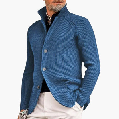 Men's Cardigan with Stand Collar and Button Closure Long Sleeve