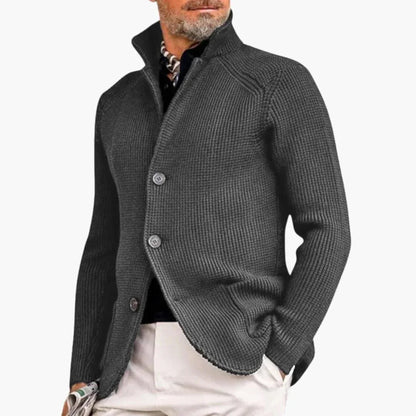 Men's Cardigan with Stand Collar and Button Closure Long Sleeve