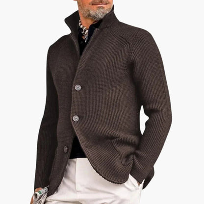 Men's Cardigan with Stand Collar and Button Closure Long Sleeve