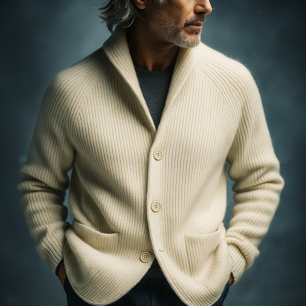 Men's Cardigan with Stand Collar, Button Closure and Front Pockets