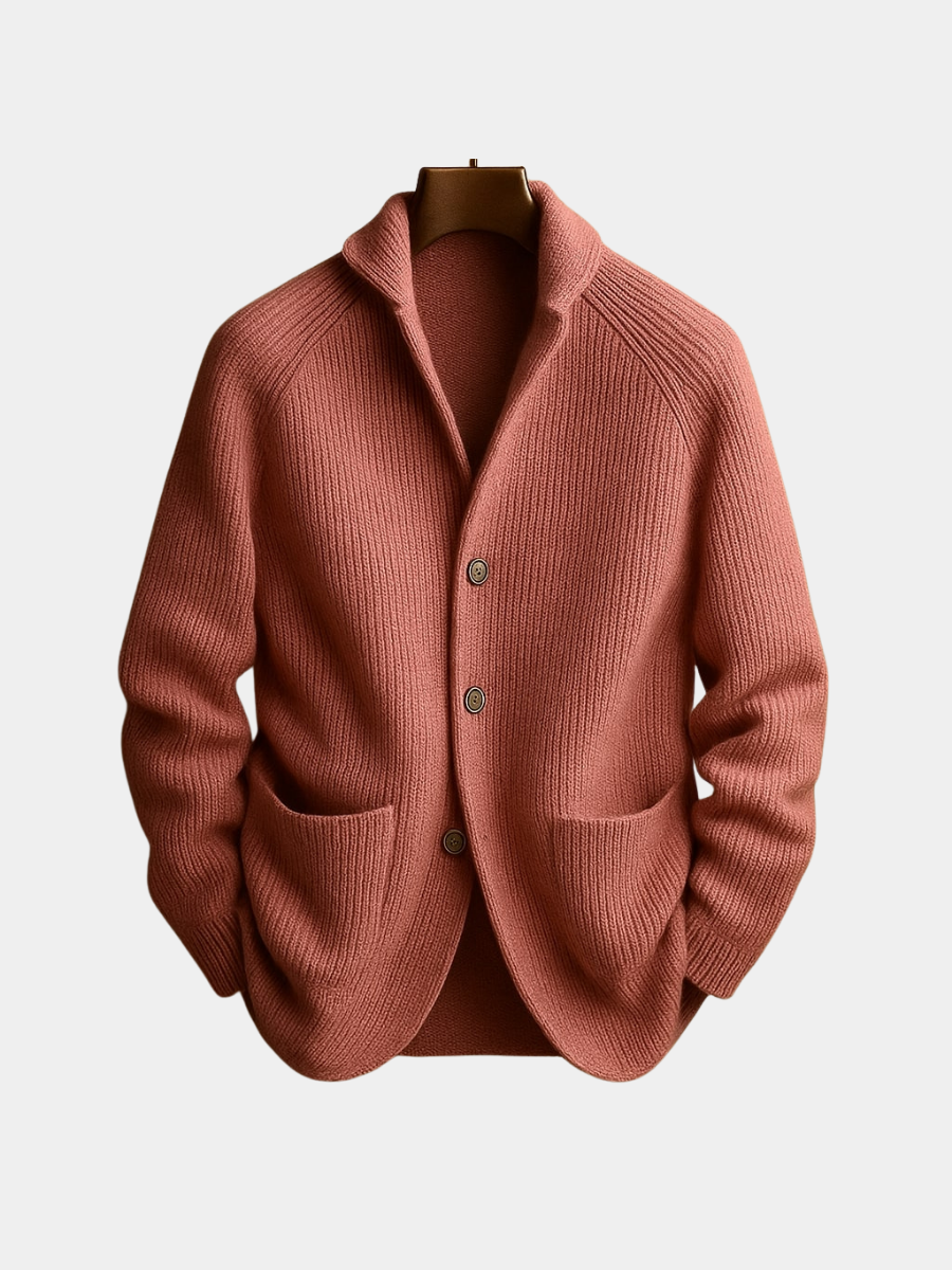 Men's Cardigan with Stand Collar, Button Closure and Front Pockets