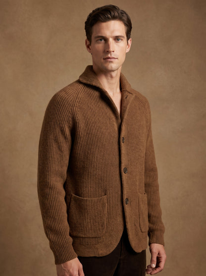 Men's Cardigan with Stand Collar, Button Closure and Front Pockets