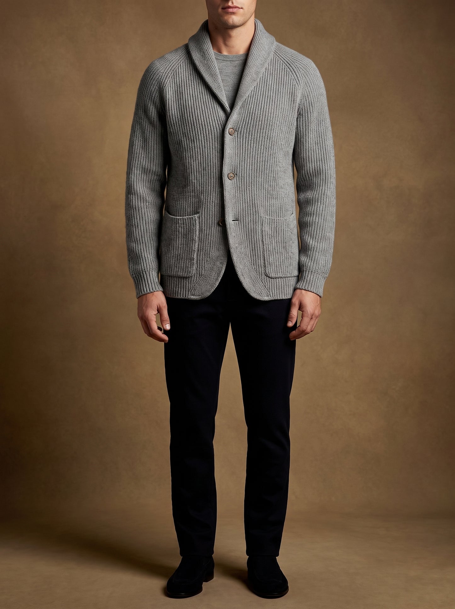 Men's Cardigan with Stand Collar, Button Closure and Front Pockets