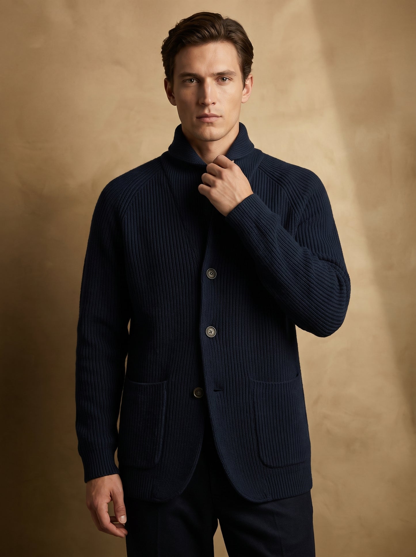 Men's Cardigan with Stand Collar, Button Closure and Front Pockets