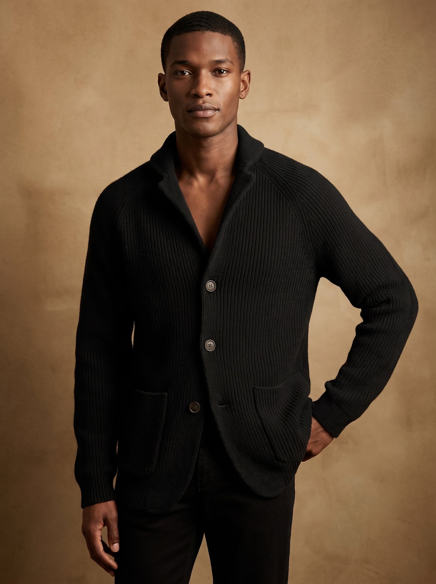 Men's Cardigan with Stand Collar, Button Closure and Front Pockets