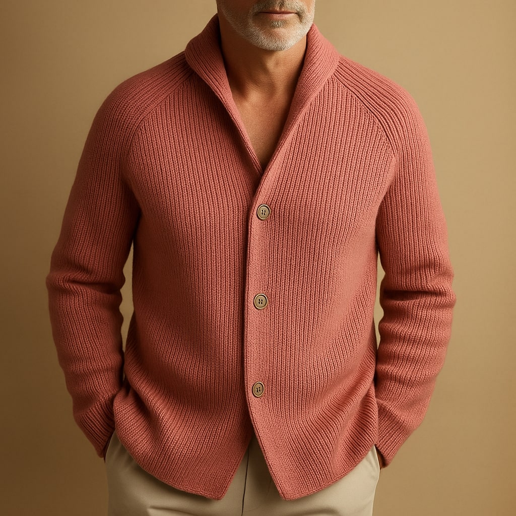 Men's Cardigan with Stand Collar, Button Closure and Front Pockets