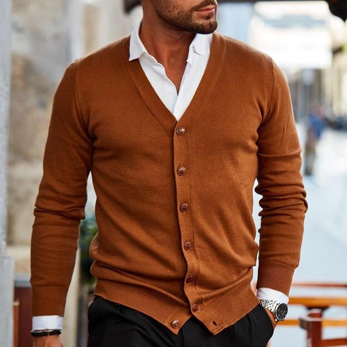 Men's Cardigan with V-Neck and Button Closure