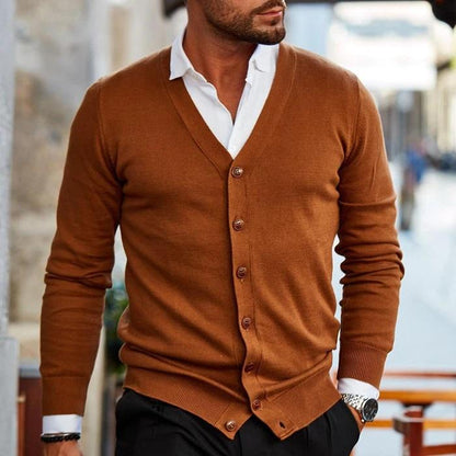 Men's Cardigan with V-Neck and Button Closure