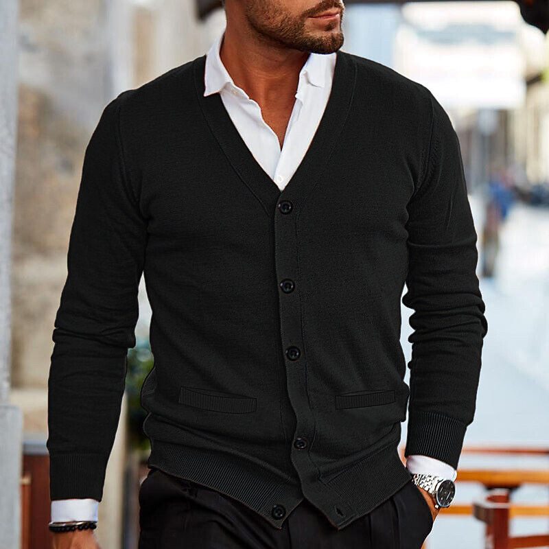 Men's Cardigan with V-Neck and Button Closure