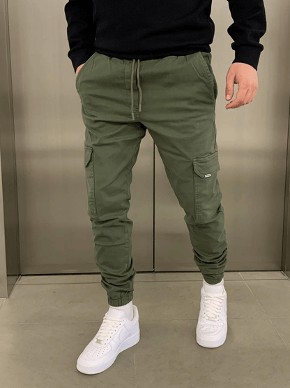 Men's Cargo Jogger Pants with Drawstring Waist and Tapered Leg