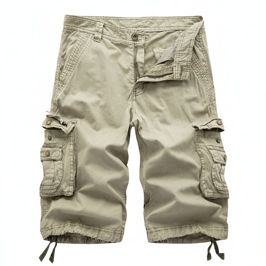 Men's Cargo Shorts Knee-Length with Multi-Pocket and Drawstring Hem