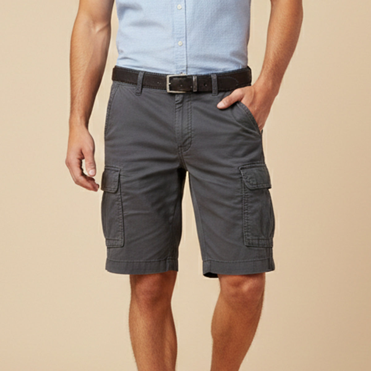 Men's Cargo Shorts with Flap Pockets and Zip Fly