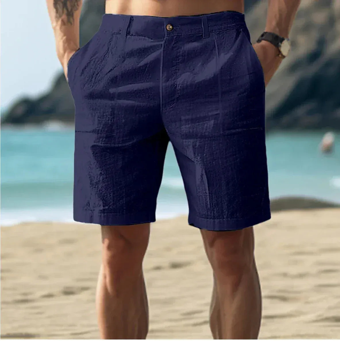 Men's Casual Shorts with Button Closure and Side Pockets