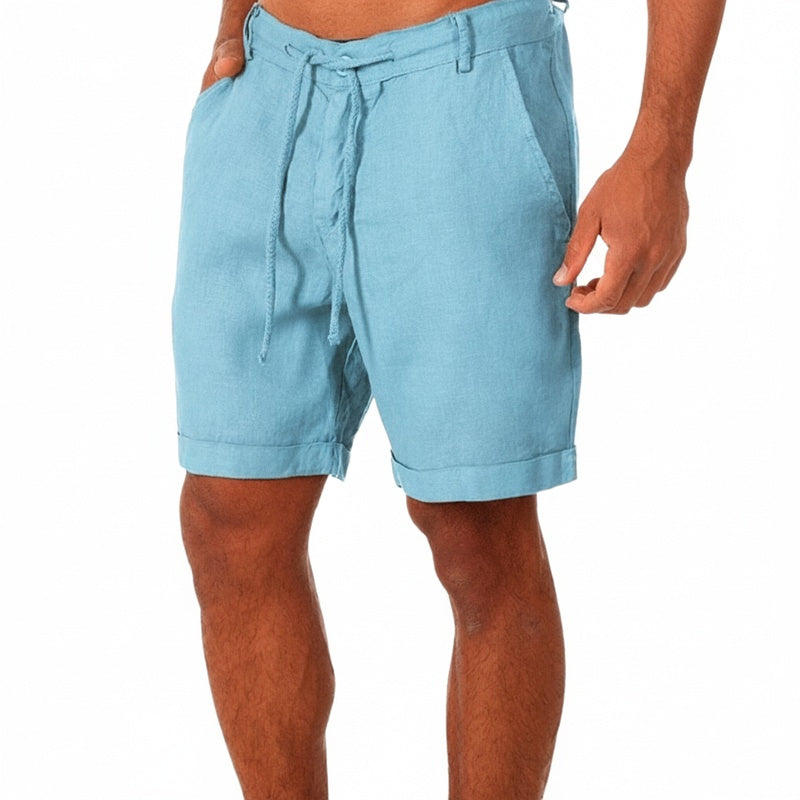Men's Casual Shorts with Drawstring Waist and Cuffed Hem