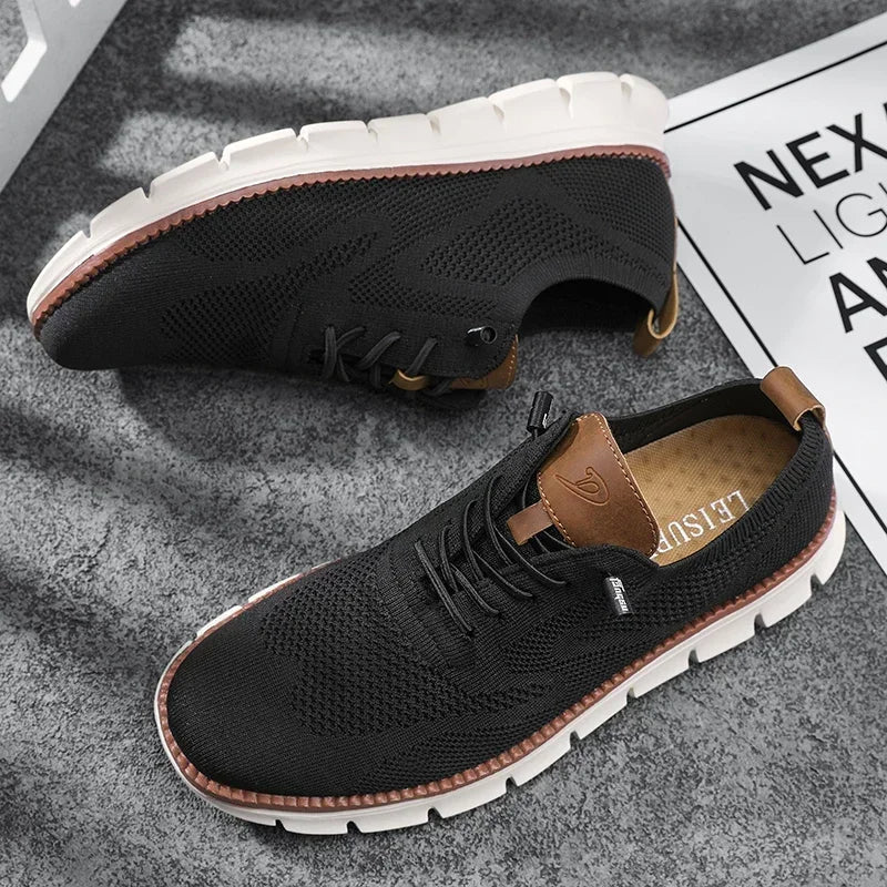 Men's Casual Sneakers with Lace-Up Closure and Contrast Sole