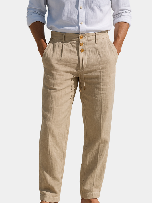 Men's Casual Trousers with Drawstring Waist and Side Pockets