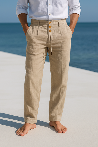 Men's Casual Trousers with Drawstring Waist and Side Pockets