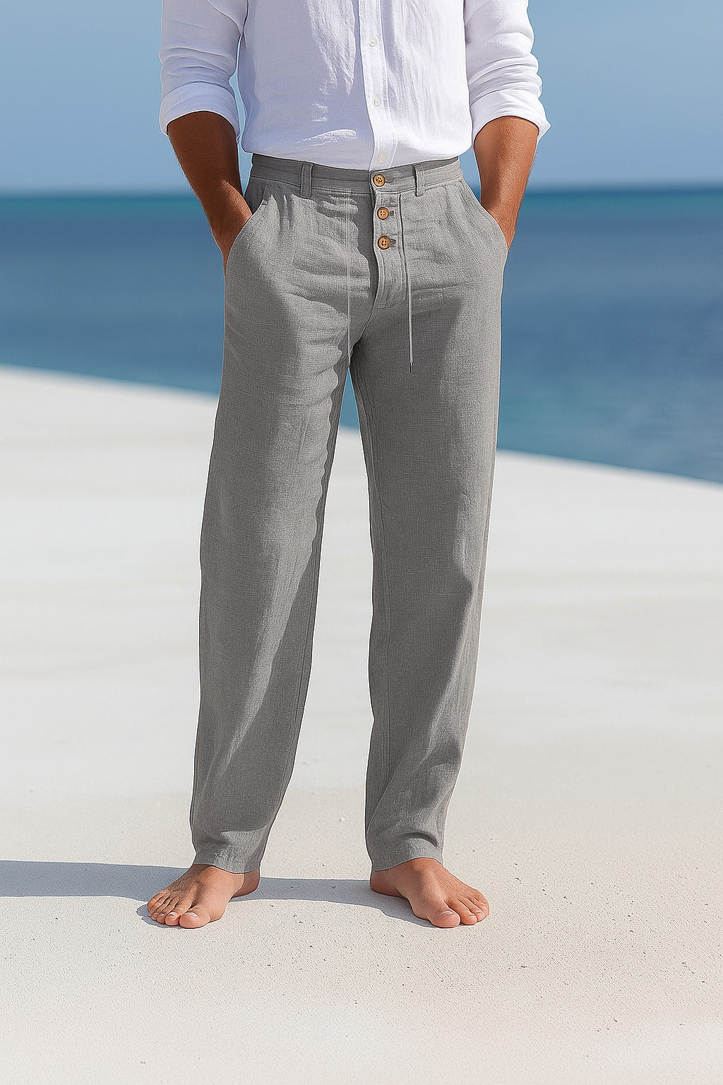 Men's Casual Trousers with Drawstring Waist and Side Pockets