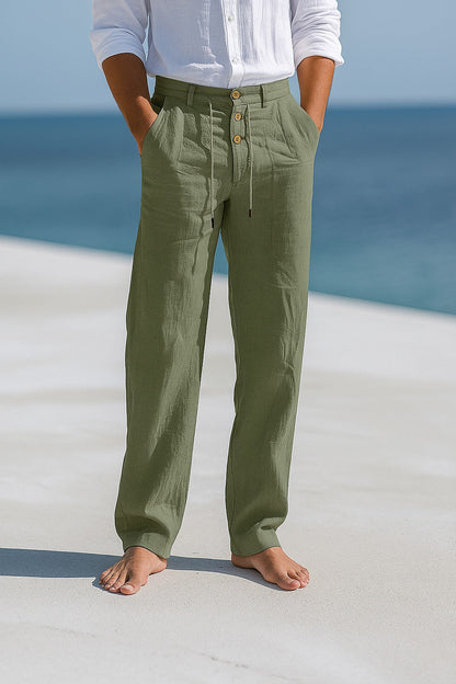 Men's Casual Trousers with Drawstring Waist and Side Pockets