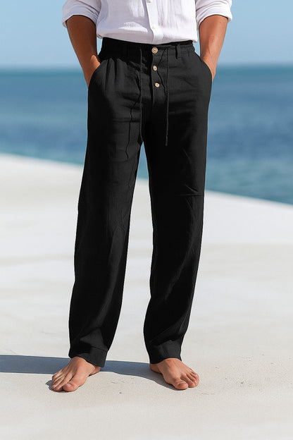 Men's Casual Trousers with Drawstring Waist and Side Pockets