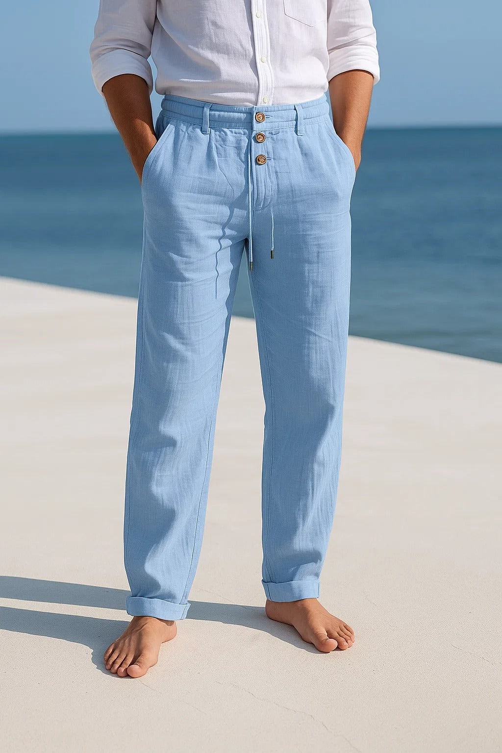 Men's Casual Trousers with Drawstring Waist and Side Pockets
