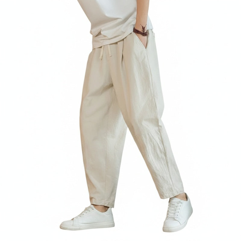 Men's Casual Trousers with Elastic Drawstring Waist and Straight Leg