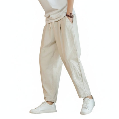 Men's Casual Trousers with Elastic Drawstring Waist and Straight Leg