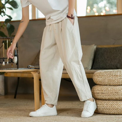 Men's Casual Trousers with Elastic Drawstring Waist and Straight Leg