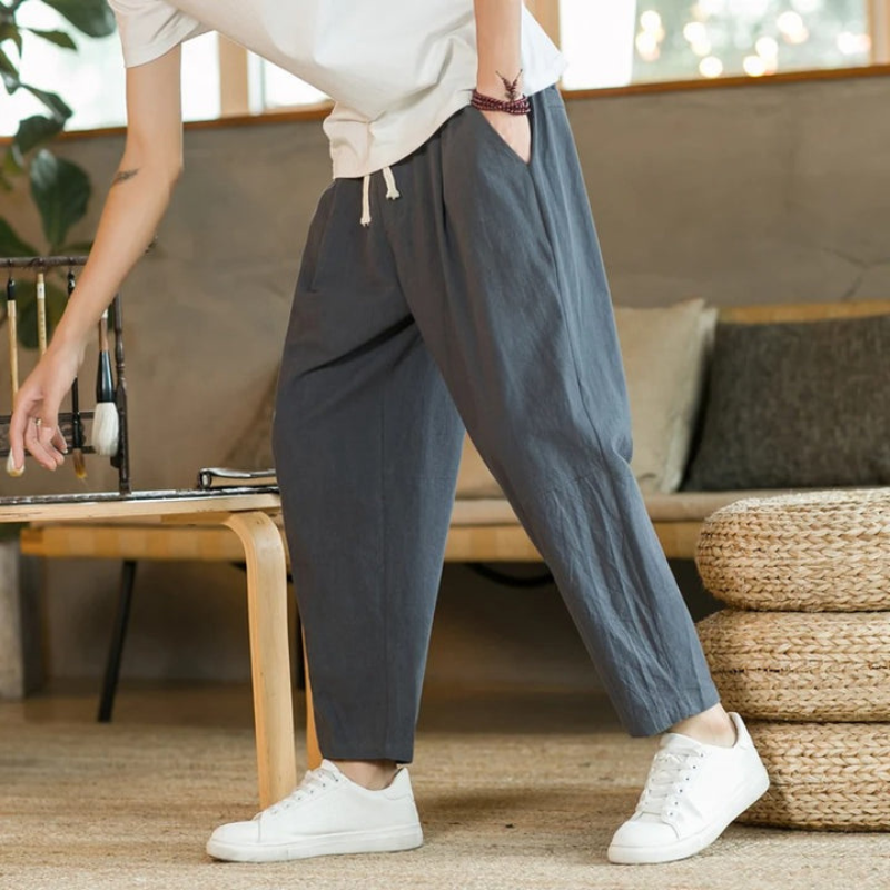Men's Casual Trousers with Elastic Drawstring Waist and Straight Leg