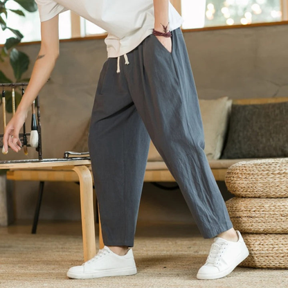 Men's Casual Trousers with Elastic Drawstring Waist and Straight Leg