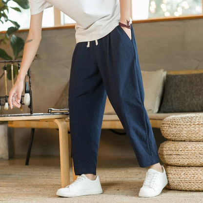 Men's Casual Trousers with Elastic Drawstring Waist and Straight Leg