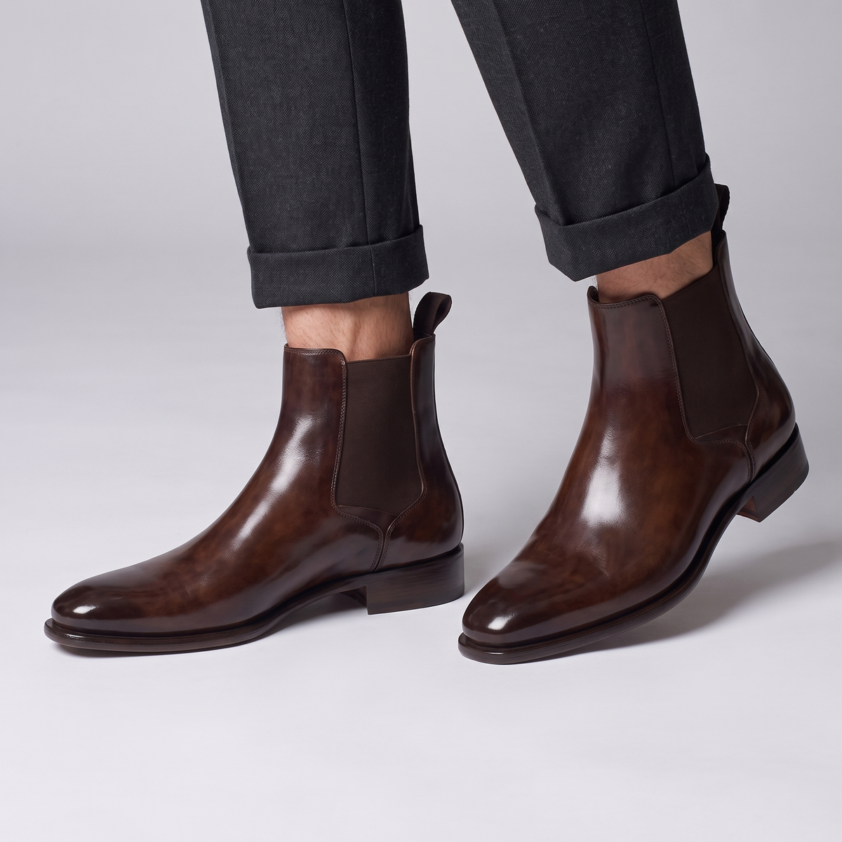 Men's Chelsea Ankle Boots with Elastic Side Panels and Low Block Heel