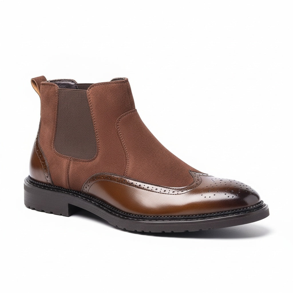 Men's Chelsea Boots with Brogue Wingtip and Elastic Side Panels