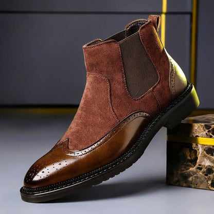 Men's Chelsea Boots with Brogue Wingtip and Elastic Side Panels